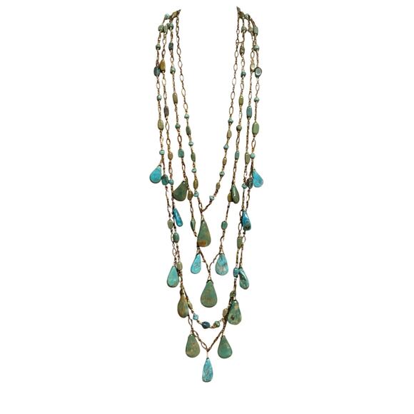 Handmade Sterling Silver & Turquoise 4 Tier Graduating Necklace Statement Vintag - Picture 4 of 10